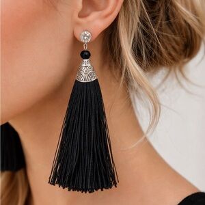 Elegant Black Tassel Earrings